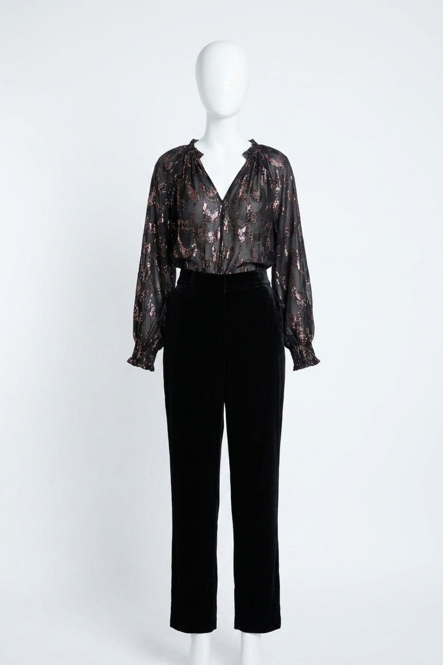 NEW CABALLERO monica sparkle scallop top in black and copper
